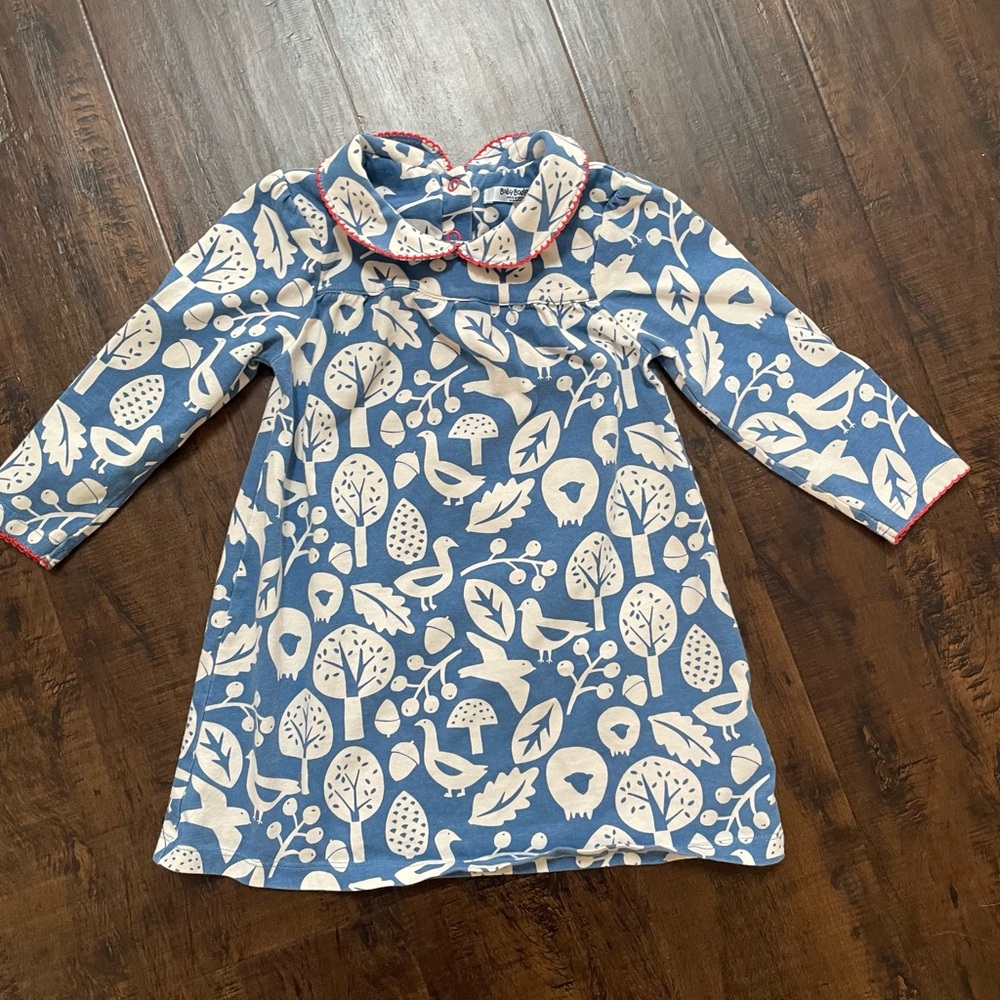 Baby Boden Blue and White Patterned Long Sleeve Dress